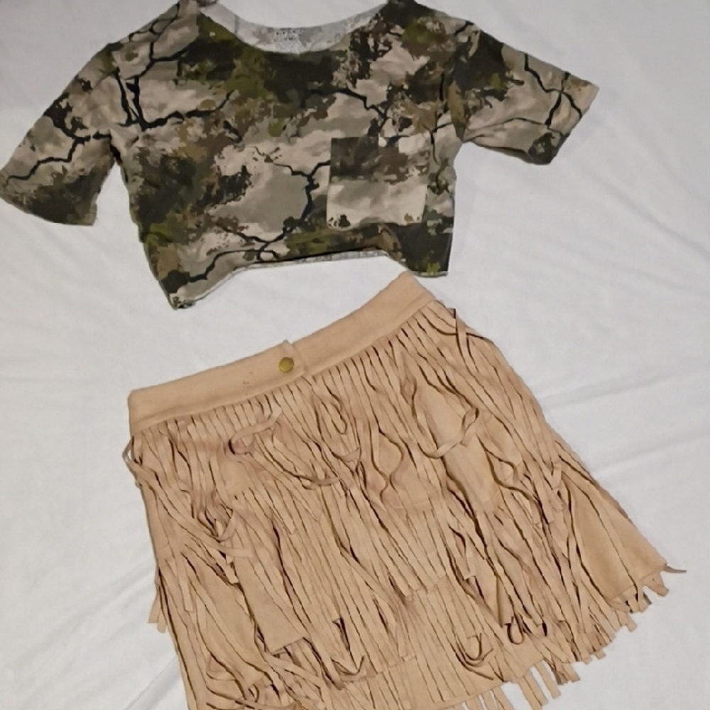 Camo Crop Top and Fringe Skirt Set